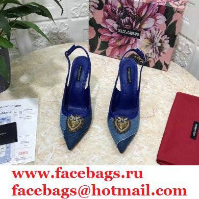 Dolce  &  Gabbana Heel 11cm Devotion Slingbacks in Patchwork Denim 2021